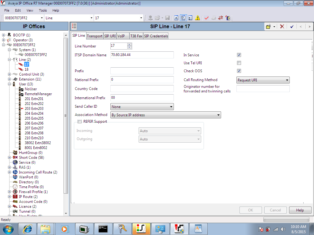 SIP.US Trunk via IP Authentication on Avaya IP Office Manager 7.0